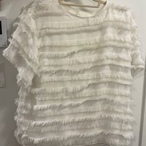 Boss White Ruffled Short Sleeve Blouse